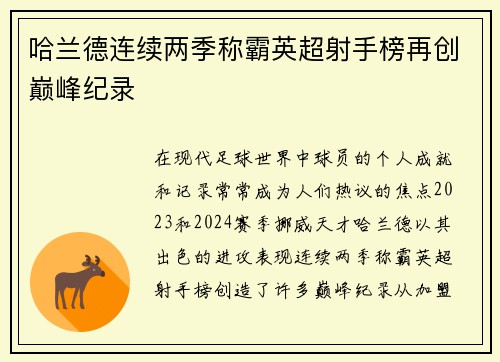 哈兰德连续两季称霸英超射手榜再创巅峰纪录 哈兰德连续两季称霸英超射手榜再创巅峰纪录
